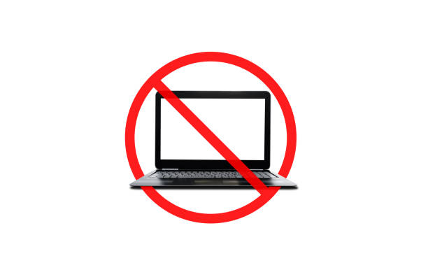 istock No computer laptop, electronic device sign, isolated on white background 1168406225