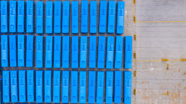 istock Top view of Parking lot buses 1168406624