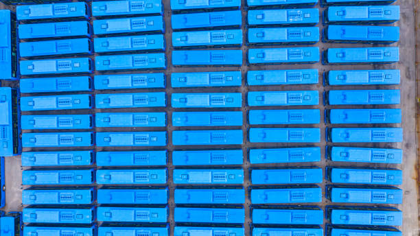 istock Top view of Parking lot buses 1168406625