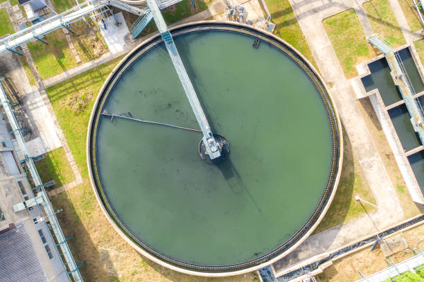 istock Top view of Recirculation Solid contact Clarifier Sedimentation Tank. Industrial water treatment in factory. 1168410262