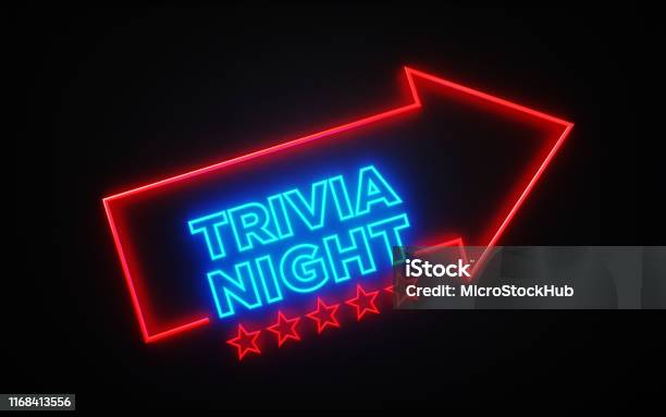 Neon Price Tag With Trivia Night Text Inside On Black Background Stock Photo - Download Image Now