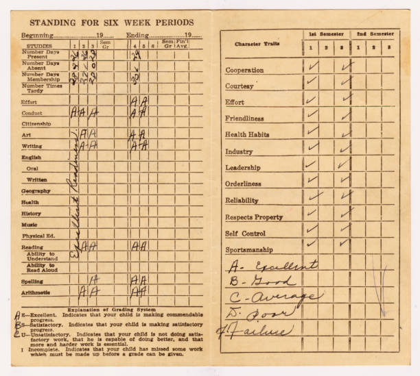 1968 Vintage Report Card zeigt akademischen Fortschritt – Foto