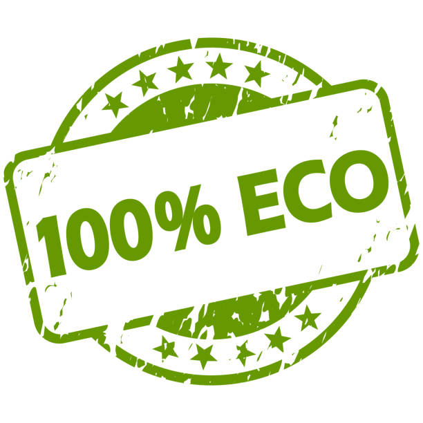 green grunge stamp with Banner 100% Eco EPS 10 vector with round green colored grunge stamp with banner and text 100% Eco persistent organic pollutants stock illustrations