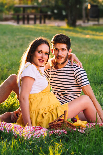 istock pregnant couple at a picnic. 1168417321