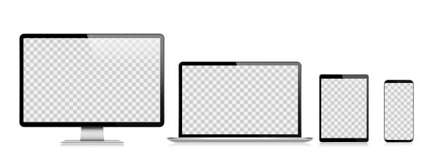 realistyczny wektorowy tablet cyfrowy, telefon komórkowy, inteligentny telefon, laptop i monitor komputera. nowoczesne urządzenia cyfrowe - equipment computer digitally generated image digital tablet stock illustrations
