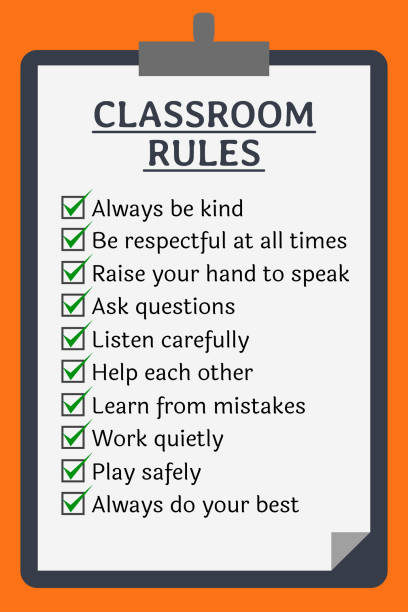 課堂規則海報。剪貼簿在橙色 - 課室 幅插畫檔、美工圖案、卡通及圖標