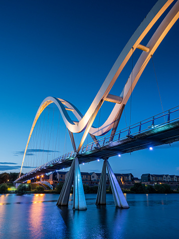 The Infinity Bridge, Stockton on Tees. England. A public pedestrian and cycle footbridge across the River Tees