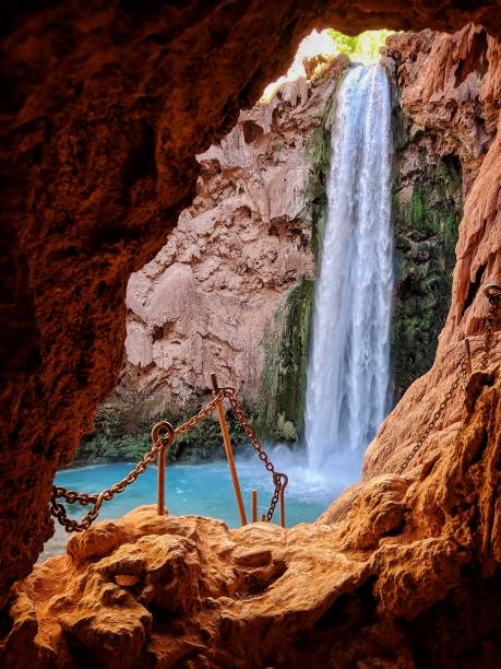 Mooney Falls Mooney falls from inside cave havasupai indian reservation stock pictures, royalty-free photos & images