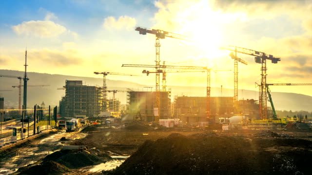 Time-lapse footage of a large construction site
