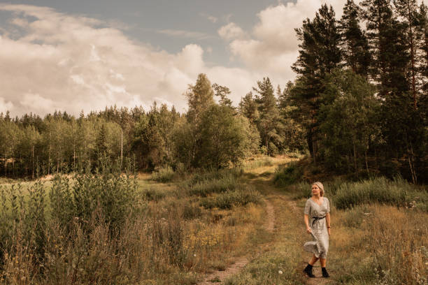 Autumn mood in nature with  model one overcast day