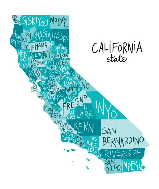 illustrazioni stock, clip art, cartoni animati e icone di tendenza di mappa dello stato della california degli stati uniti, con le contee. - map san francisco bay area san francisco county cartography