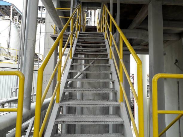 istock Walk way with yellow handrail inside factory 1168430971