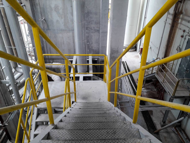 istock Walk way with yellow handrail inside factory 1168431130