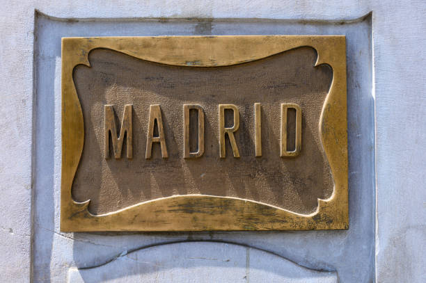 The word Madrid spelled on a bronze plaque