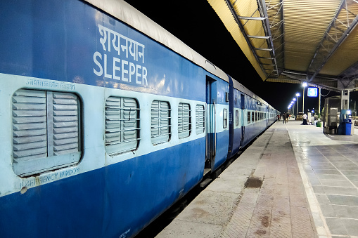 Jaisalmer, India. View of sleeper coach on the train station.