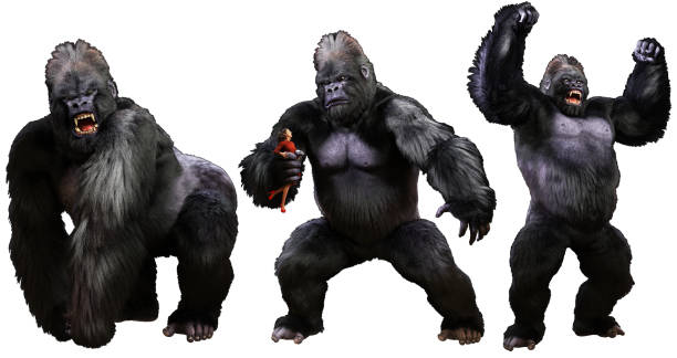 Three giant monstrous gorillas 3D illustration