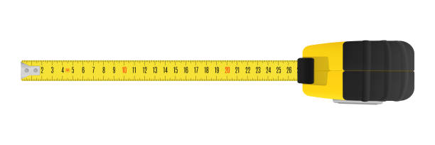 illustrazioni stock, clip art, cartoni animati e icone di tendenza di metro carpentiere giallo con scala di unità metriche. - ruler tape measure instrument of measurement centimeter