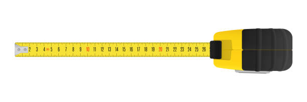 ilustrações de stock, clip art, desenhos animados e ícones de yellow carpenter measuring tape with a metric units scale. - tape measure measuring length vector