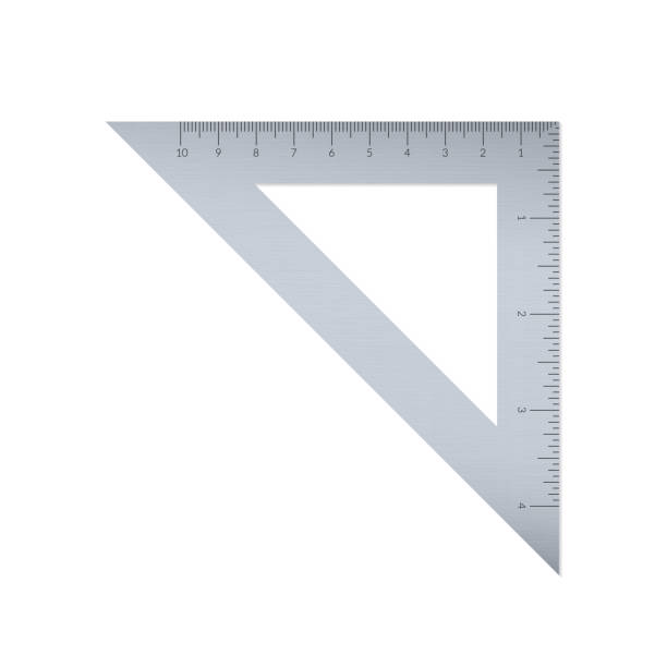 Steel isosceles triangle with metric and imperial units ruler scale. Steel isosceles triangle with metric and imperial units ruler scale isosceles triangle stock illustrations