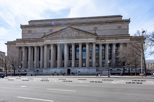 The Archives of the United States of America Building in Washington DC, USA. A popular visitors and tourists destination in the capital city.