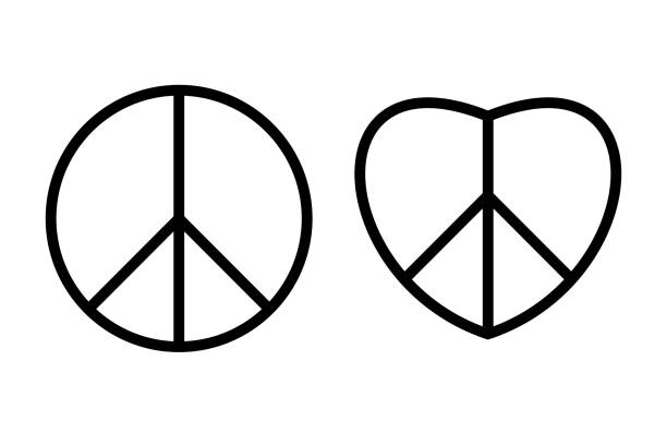 hippie znak pokoju czarny cienkie ikony linii - disarmament stock illustrations