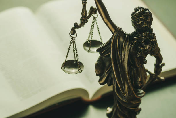 istock Figure of Justice standing over a law book 1168449744