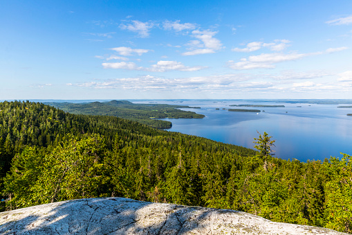 Panorama of Koli national park and Pielinen lake in North Karelia region of Finland