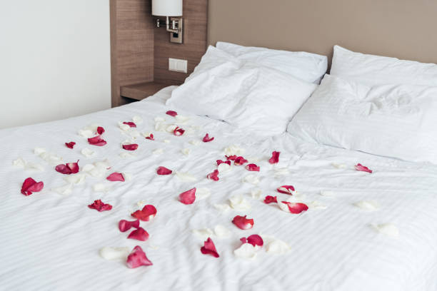 istock white and pink rose petals on white sheet on bed in bedroom 1168451161