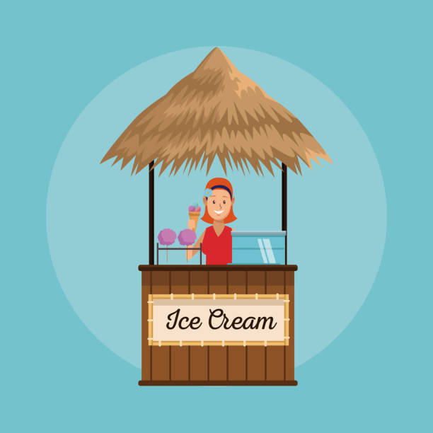 ilustrações, clipart, desenhos animados e ícones de desenhos animados do quiosque da praia - beach kiosk above