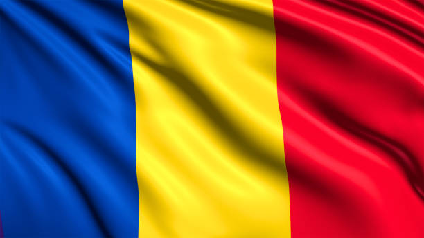 istock flag of Romania with fabric structure in the wind 1168456205