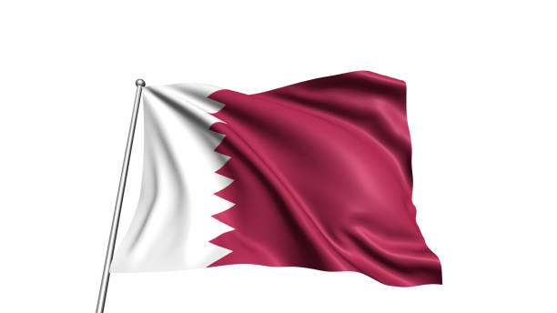 바람에 직물 구조와 카타르의 국기 - qatari flag 뉴스 사진 이미지