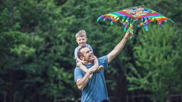 Single father and son hanging out outdoors
