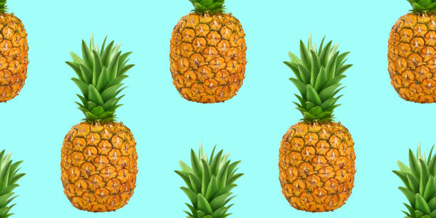 istock Pineapple, summer ananas seamless pattern on blue color background 1168461491