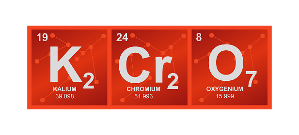 Chemical vector orange illustration of potassium dichromate is isolated on a white background.
