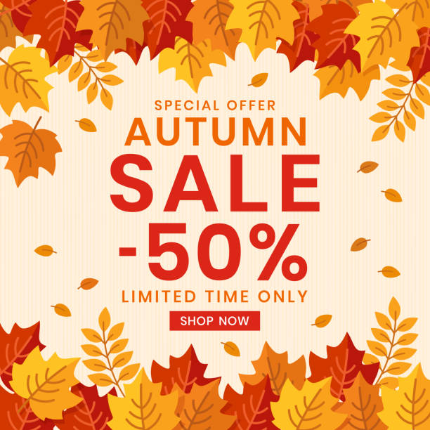 ilustraciones, imágenes clip art, dibujos animados e iconos de stock de fondo de estandarte de la venta de otoño con hojas. - otoño ilustraciones
