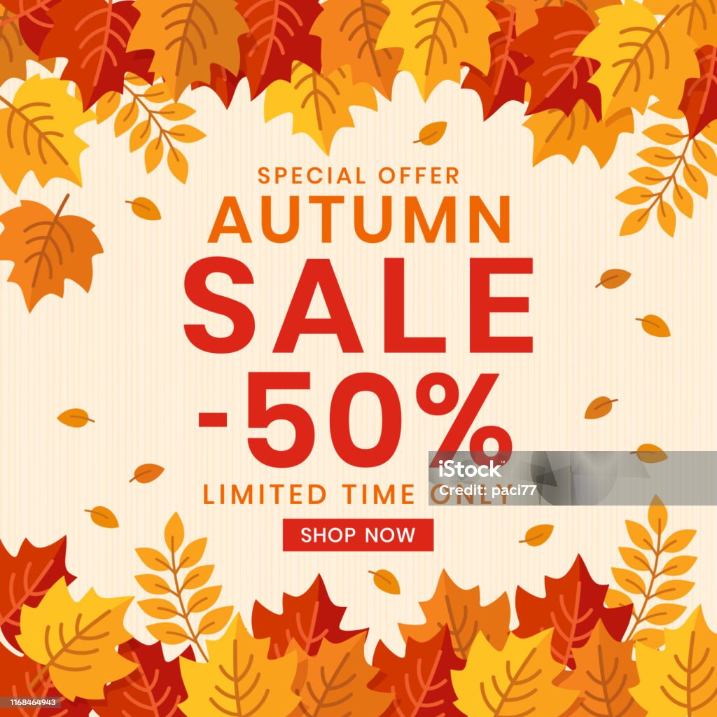 Autumn Sale banner background with leaves. Autumn background and text Autumn Sale. Poster, card, flyer, label, banner design. Autumn stock vector