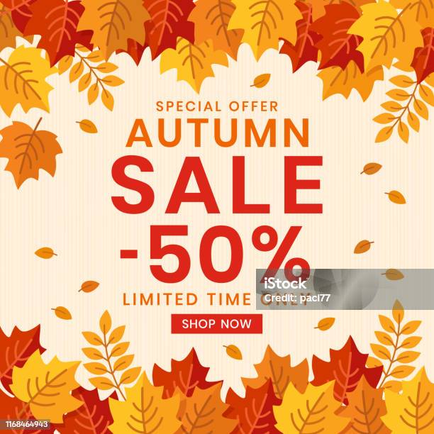 Autumn Sale Banner Background With Leaves Stock Illustration - Download Image Now - Autumn, Falling, Backgrounds