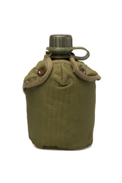 military water canteen. army flask. - military canteen imagens e fotografias de stock