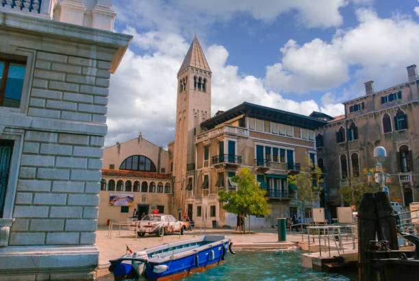 Venice, Italy - October 5, 2009: The square of St. Samuel (Piazza San Samuele) is surrounded on the perimeter by three significant architectural structures - the church of the same name and palaces of Malipiero and Grassi
