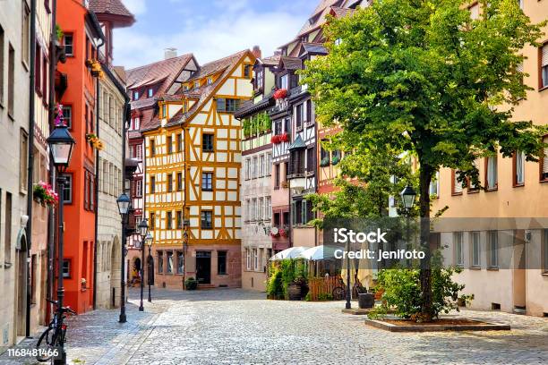 Half Timbered Buildings In The Picturesque Old Town Of Nuremberg Germany Stock Photo - Download Image Now