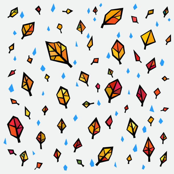 Falling Autumn Leaves Season Background Falling bright Autumn Leaves Season Background in Geometric Style tree shedding stock illustrations