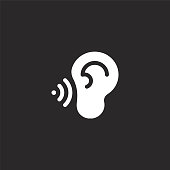 istock hearing icon. Filled hearing icon for website design and mobile, app development. hearing icon from filled marketing collection isolated on black background. 1168498886