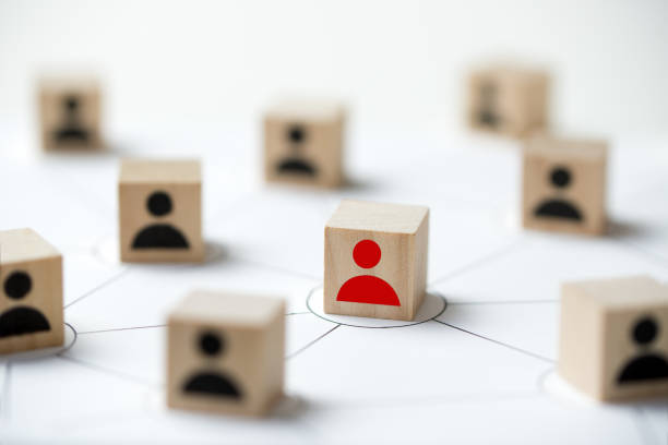 istock Social media network concept using icon people wooden cube block 1168499500