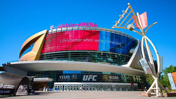 Exterior view of the T Mobile Arena in Las Vegas. Las Vegas,NV/USA - Oct 29,2017 : Exterior view of the T Mobile Arena in Las Vegas. It is the home of the Golden Knights ice hockey team. stadium advertising stock pictures, royalty-free photos & images