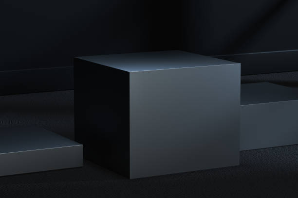 istock The metal cubic platform in the dark room, 3d rendering. 1168504157