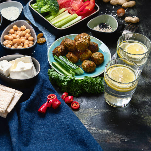 istock Vegetarian variety dishes on black background. 1168509841