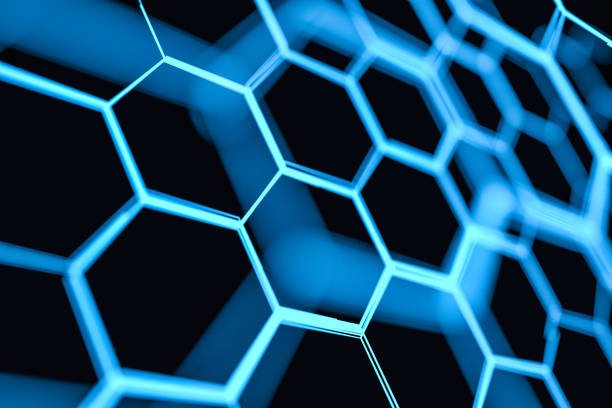 istock Blue hexagon and glowing lines crossed, 3d rendering. 1168510828