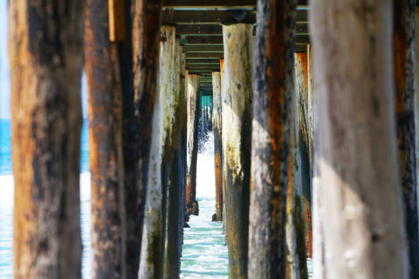 Wharf and boat in California.