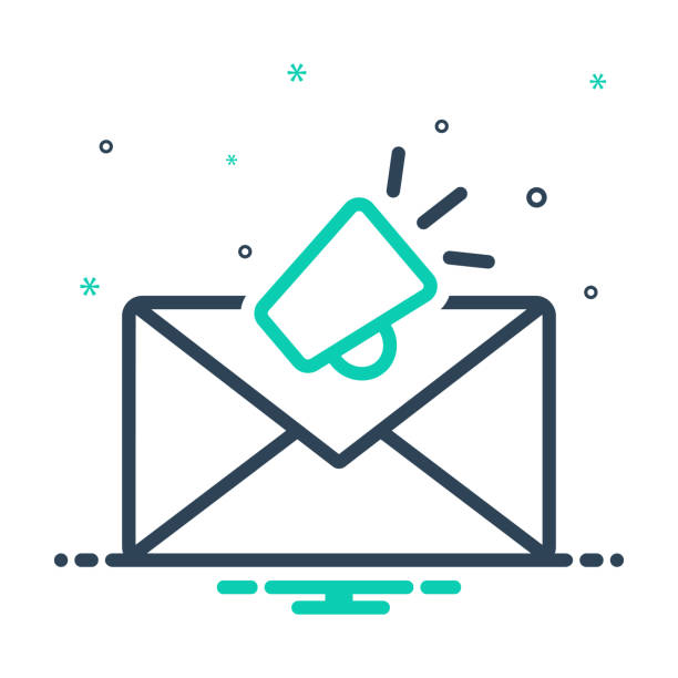 Email marketing Icon for email marketing, envelope, newsletter, promotion, marketing, megaphone, publicity, communication newsletter stock illustrations