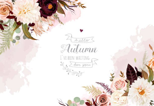 ムーディーボーホシックな結婚式のベクトルデザインフレーム - sepia toned floral点のイラスト素材／クリップアート素材／マンガ素材／アイコン素材